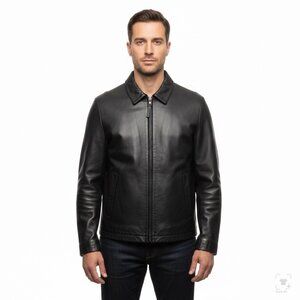 Recode Dockers Mens Black Leather Jacket Quilted Lining Zipper Pockets Sz XL